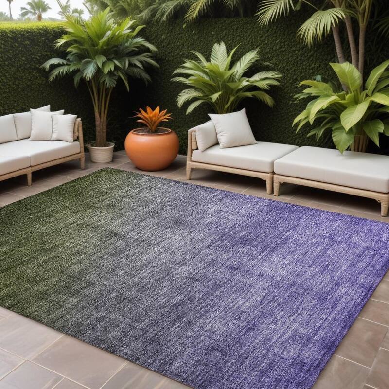Falo Ombre Weather Resistant Classic Meets Modern Round Outdoor Rug - 10' X 14' - Multi