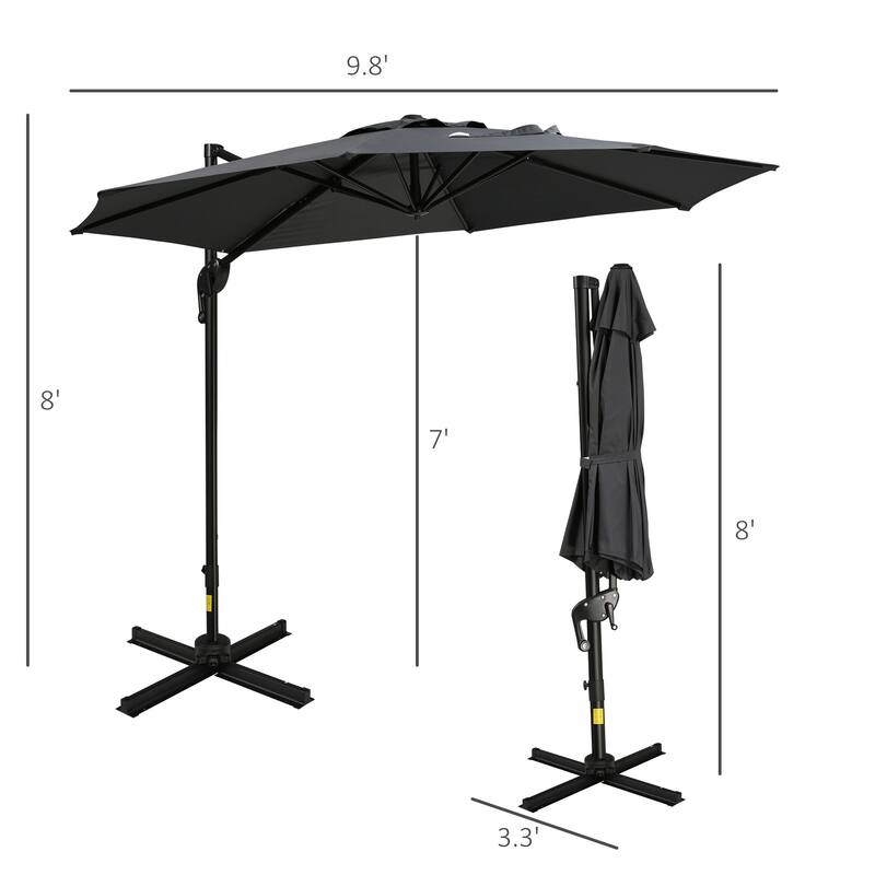 Outdoor 10ft Offset Umbrella with Base, Hanging Aluminum and Steel
