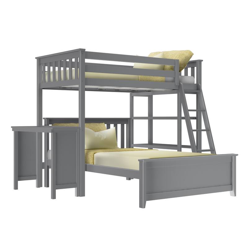 Max and Lily L Shaped Twin over Full Bunk Bed with Bookcase and Desk