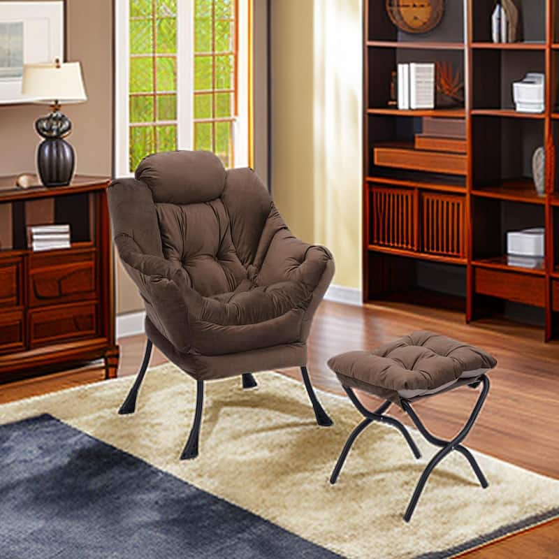 Tufted Accent Chair with Ottoman Cushion Chair Wingback Chair, Upholstered Chairs Lounge Chair with Armrests Side Pocket