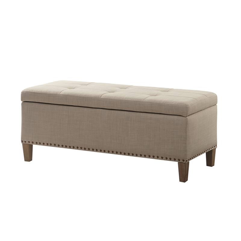 Roomfitters Tufted Top Storage Bench, Modern Fabric Ottoman Trunk with Soft Close Lid and Copper Nailhead Trim