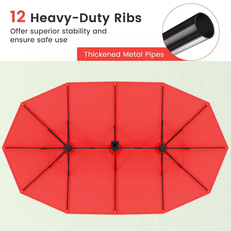 Costway 15FT Double-Sided Twin Patio Umbrella Outdoor Market W/ Crank
