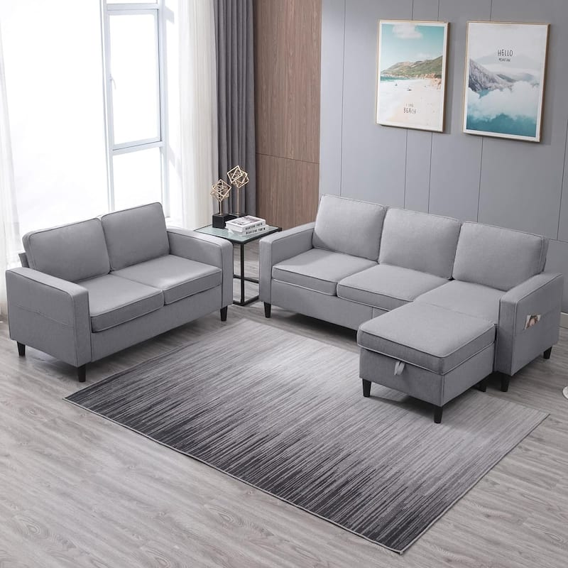 Mixoy Convertible Living Room Furniture Set-Single Sofa/Loveseat/3-Seat Sofa with Ottoman for DIY Combination