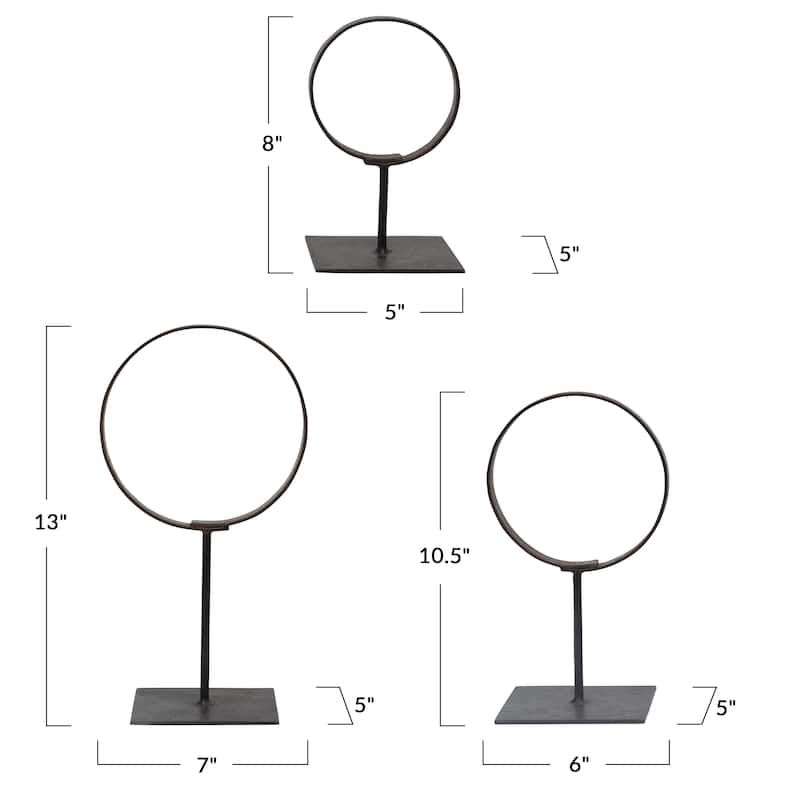 Decorative Modern Found Metal Rings on Stands, Set of 3