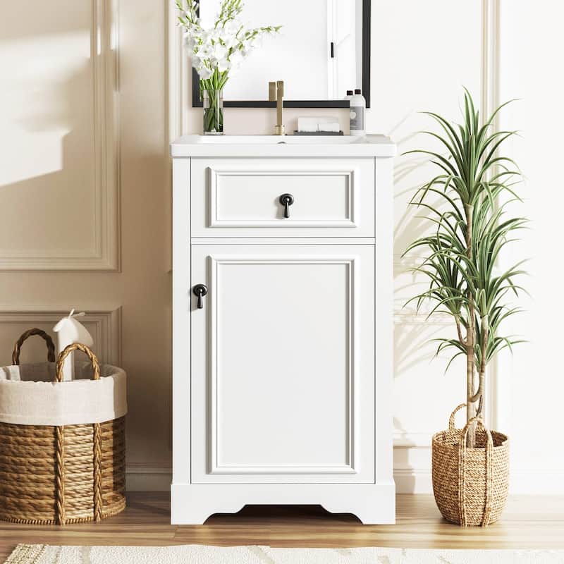 20-Inch Bathroom Vanity with Ceramic Sink,Door-Mounted Storage Rack - White