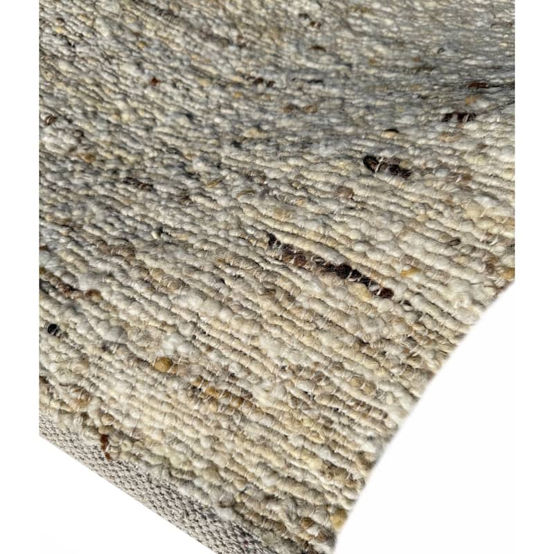 Ivory Beige Wool Handmade Modern Minimal Flatweave Area Rug - 8' x 10'