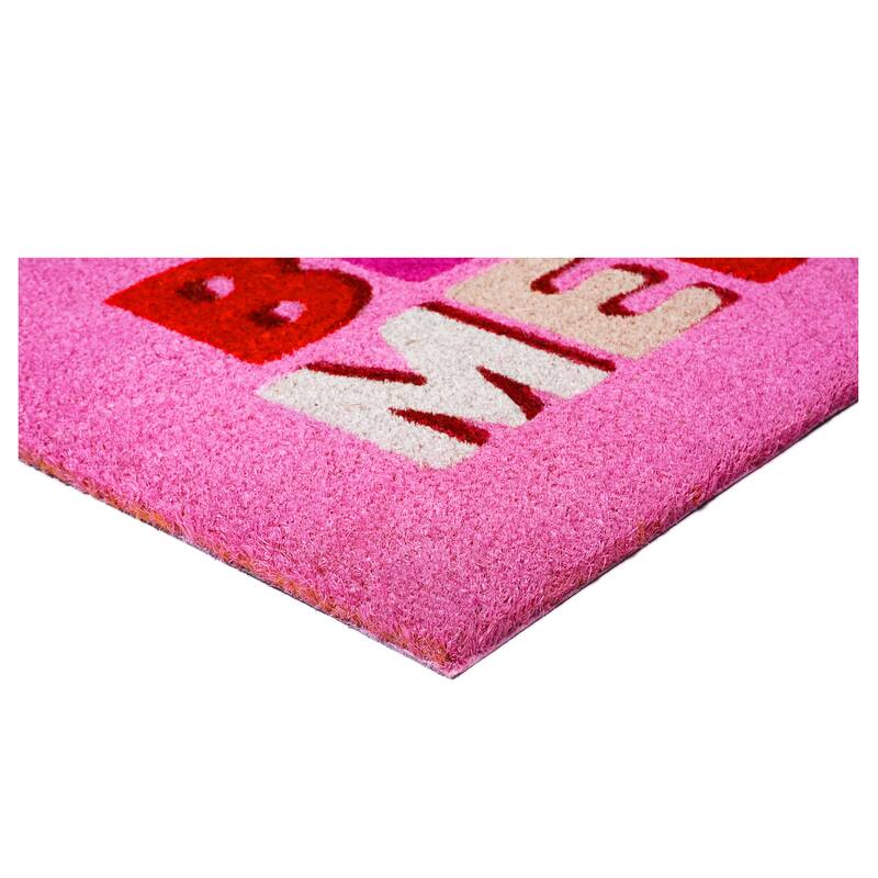 HomeRoots 17" X 29" Pink Red And White Christmas Outdoor Coir Door Mat - 17.00' X '29.00