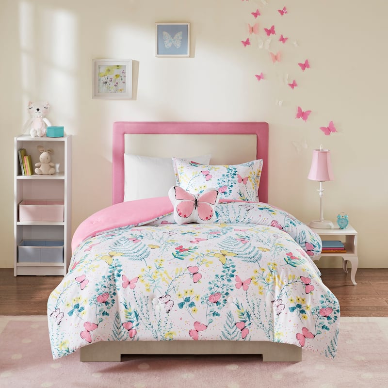 Intelligent Design Kids Caroline Pink Printed Butterfly Comforter Set - Full