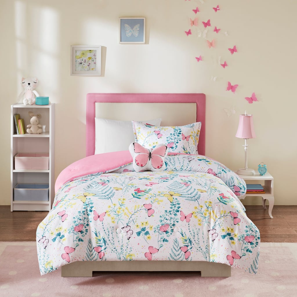 Intelligent Design Kids Caroline Pink Printed Butterfly Comforter Set
