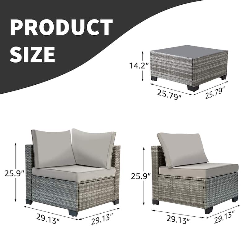 7-Piece Wicker Patio Conversation Set with Cushions,6 Sofas, 1 Table