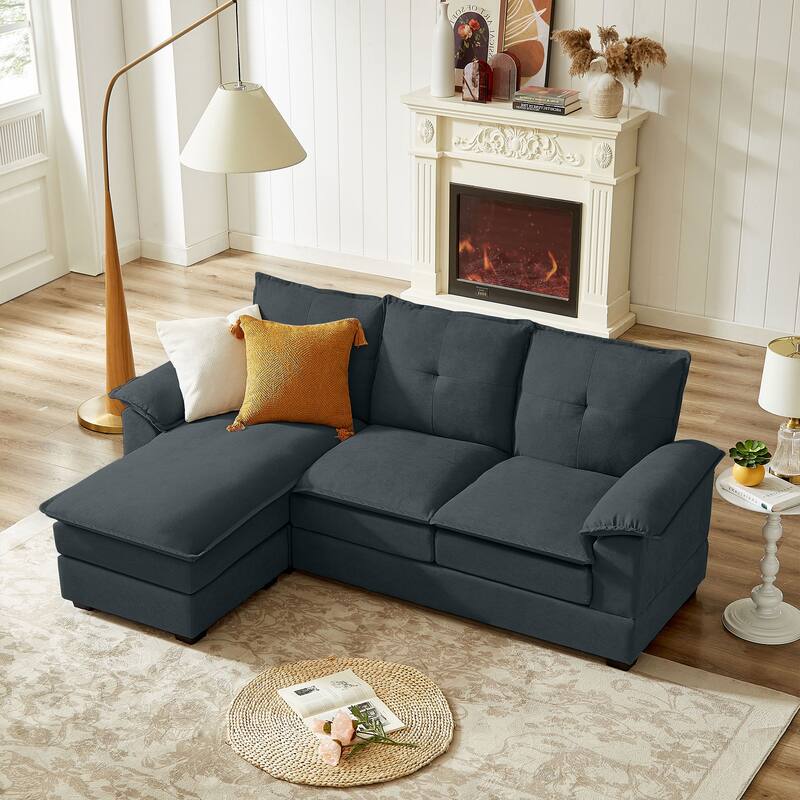 L-Shaped Sectional Sofa with Cloud-Like Seats - 82.28 Inches - Perfect for Living Room - Dark Grey
