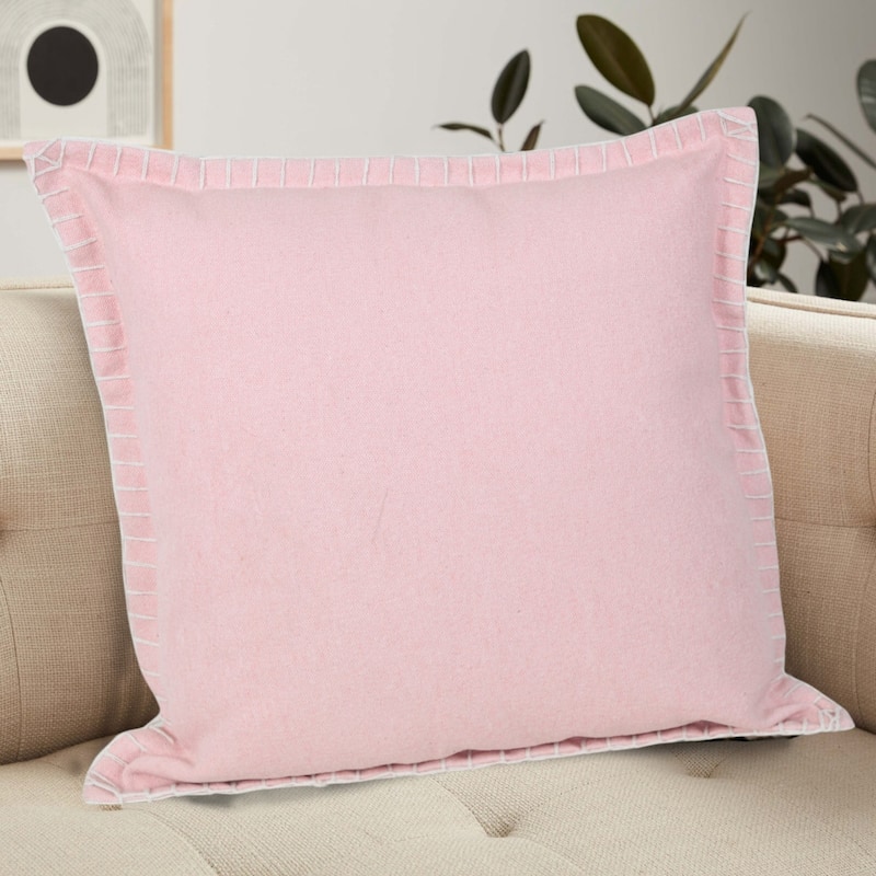 HomeRoots 20" X 20" Light Pink 100% Cotton Zippered Pillow