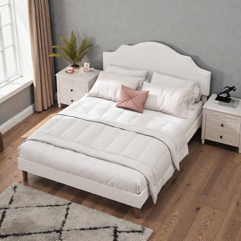 Upholstered Platform Bed Frame with Adjustable Headboard, Linen Fabric Padded, No Box Spring Needed
