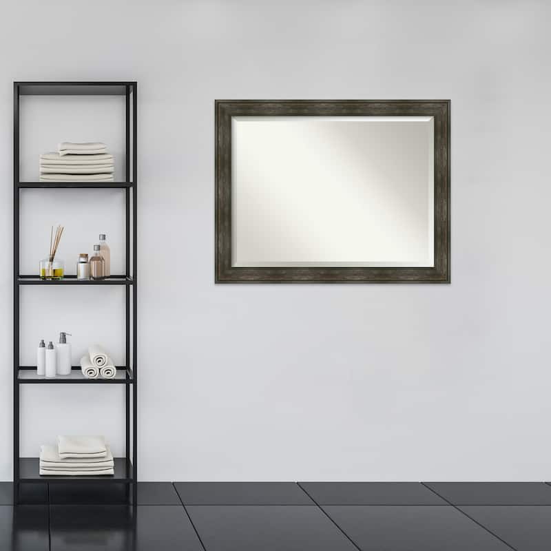Beveled Bathroom Wall Mirror - Rail Rustic Char Frame - Rail Rustic Char
