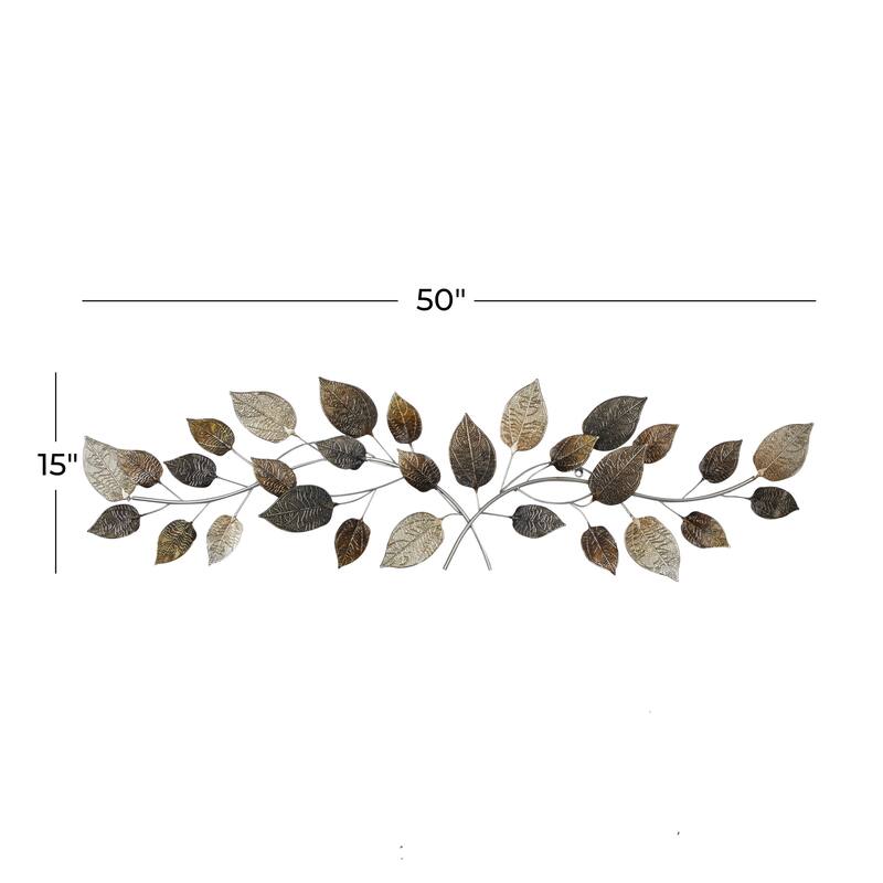 Bronze Metal Long Textured Leaf Home Wall Decor with Multiple Shades