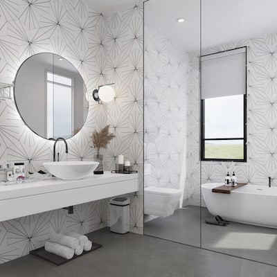 Merola Tile Aster Hex Blanco 8-5/8" x 9-7/8" Porcelain Floor and Wall Tile