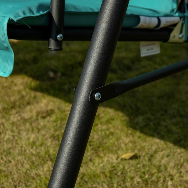 Outsunny 3-Person Porch Lawn Swing with Canopy, Outdoor Yard Glider Swing Chair with Stand