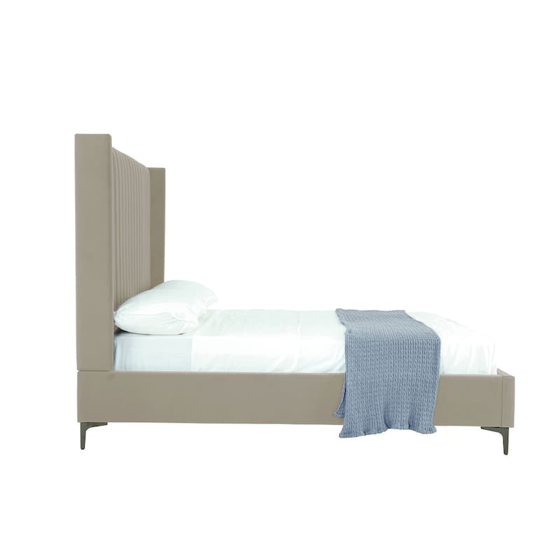 Manhattan Comfort Promenade Mid-Century Modern Velvet Upholstered Bed