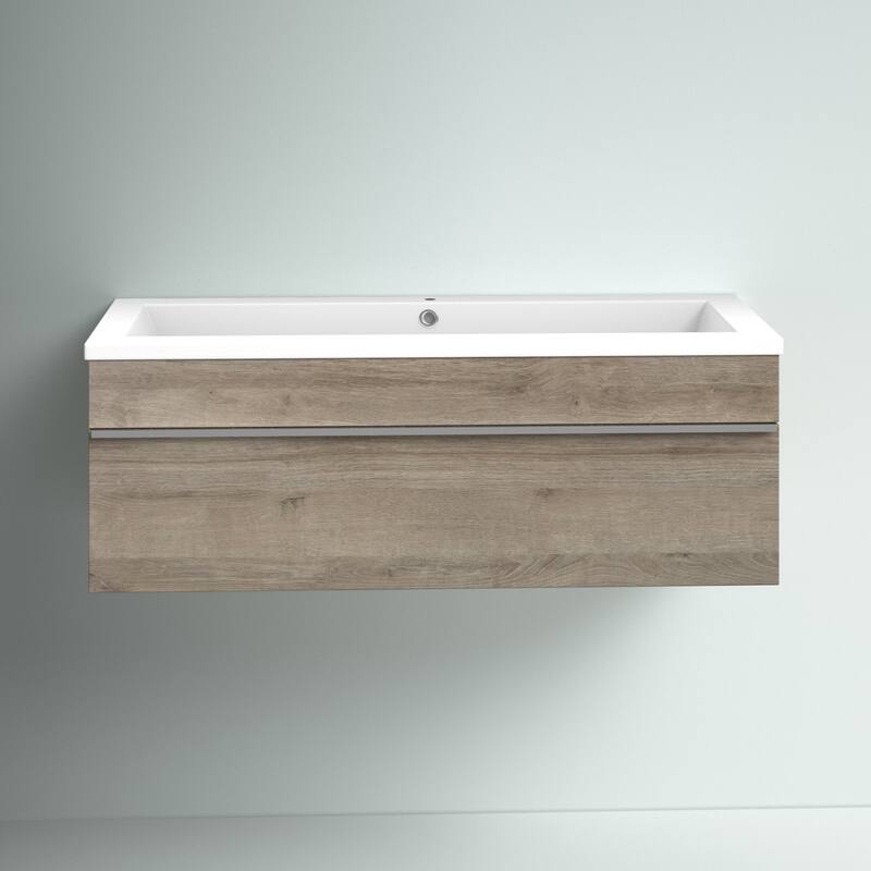 Trough Collection 42" Wall Mount Cultured Marble Top Bathroom Vanity with Sink and Drawer