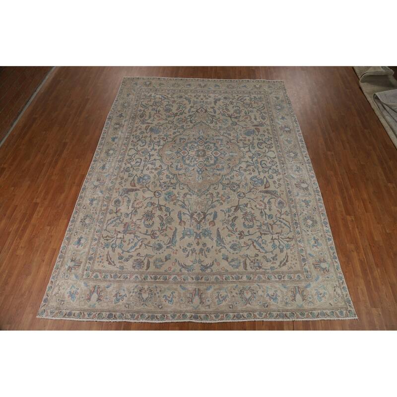 Traditional Tabriz Persian Rug Handmade Beige Wool Carpet - 9'2"x 12'4"