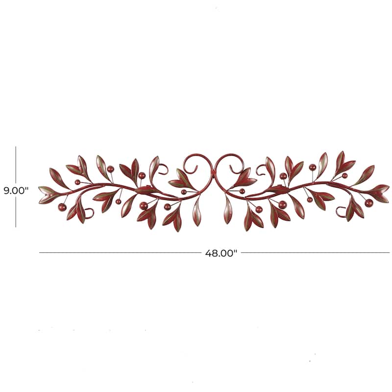 Metal Leaf Long Horizontal Vine Home Wall Decor - Red or Green - Roche River Decor