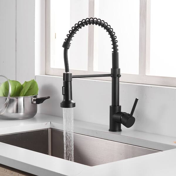 slide 1 of 6, Matte Black 1 Handle 2-Function Pull Down Kitchen Faucet