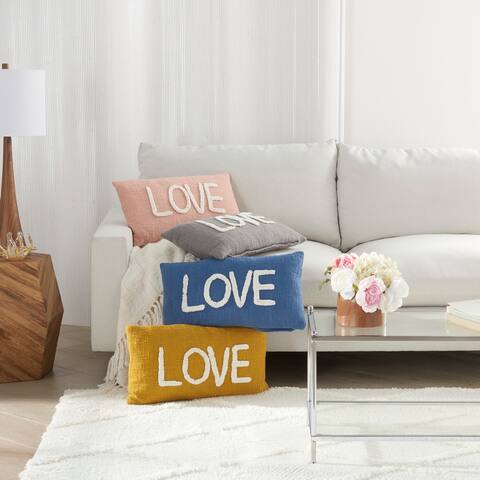 Mina Victory Life Styles Text Words Textured Love Throw Pillow 12" x 21"