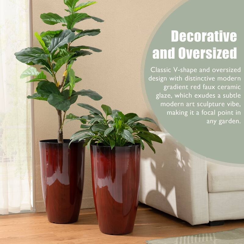 Glitzhome 23.5"H Set of 2 Oversized Gradient Blue or Green Planter Tall Plastic Flower Pot