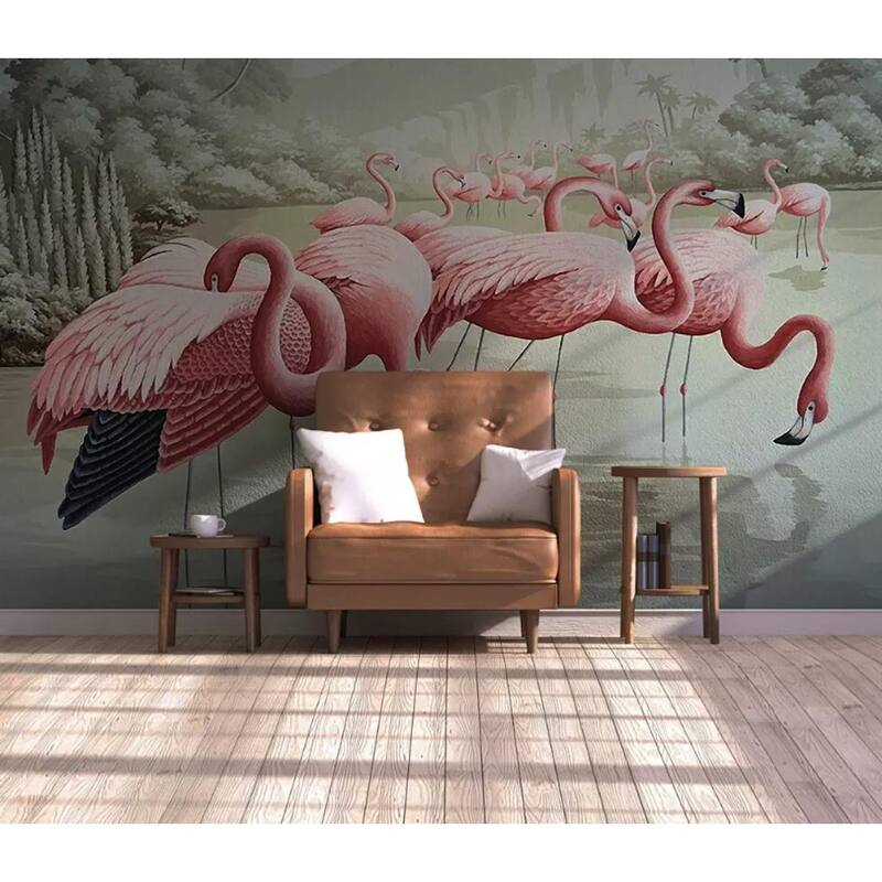 GK Wall Design Flamingo Vintage Lake Landscape Retro Removable Wallpaper