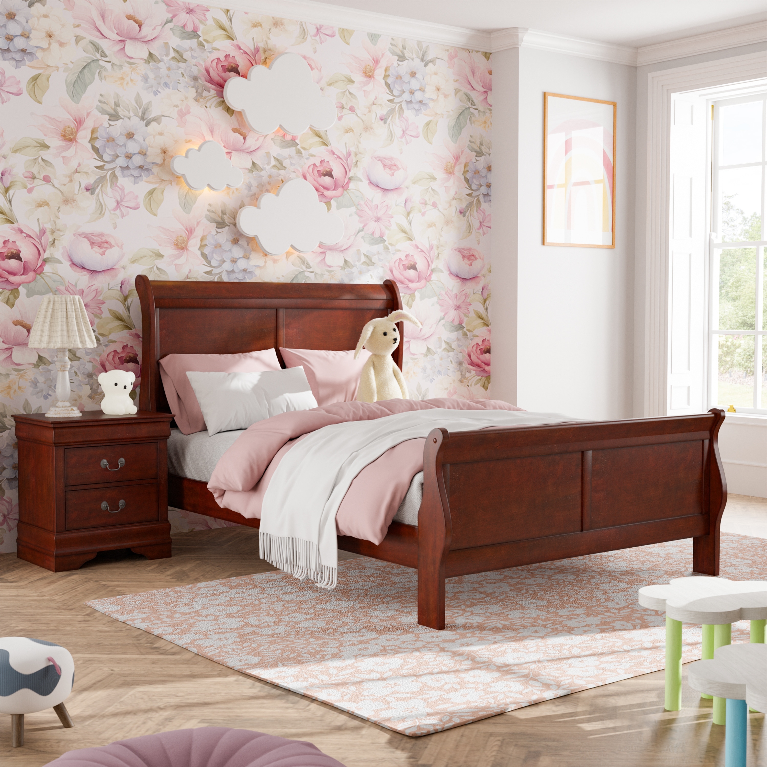 Furniture of America Mayday Modern Solid Wood 2-Piece Sleigh Bedroom Set