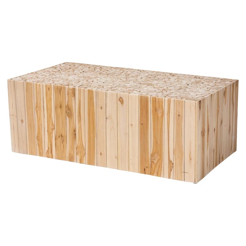 Grayson Bohemian Natural Teak Wood Coffee Table with Unique Repurposed Wood Logs - Natural