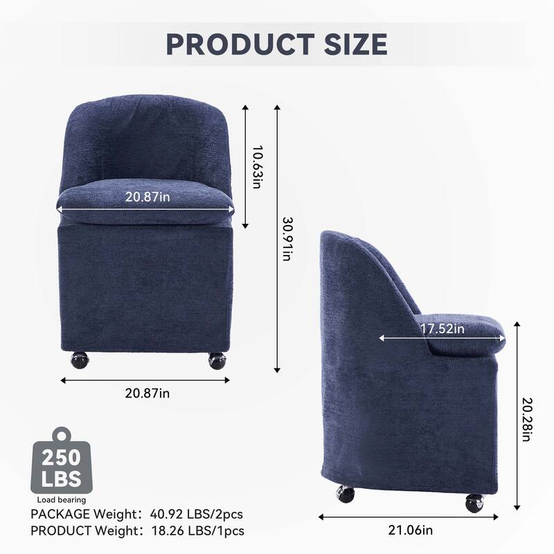 Set of 2 Chenille Fabric Dining Chairs