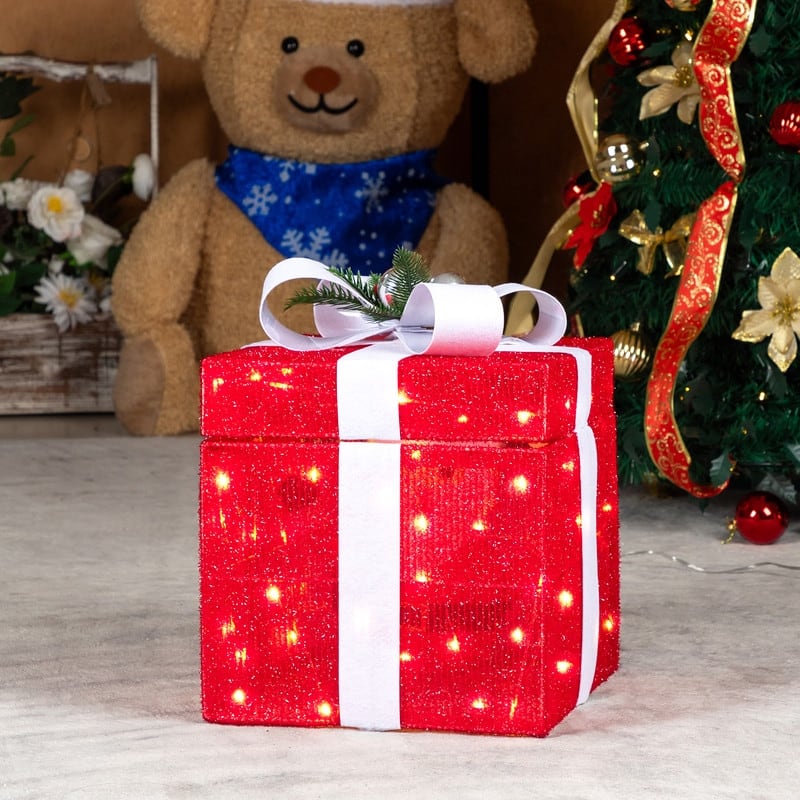 12in Motorized Gift Box Christmas Decorations with Motor - Red