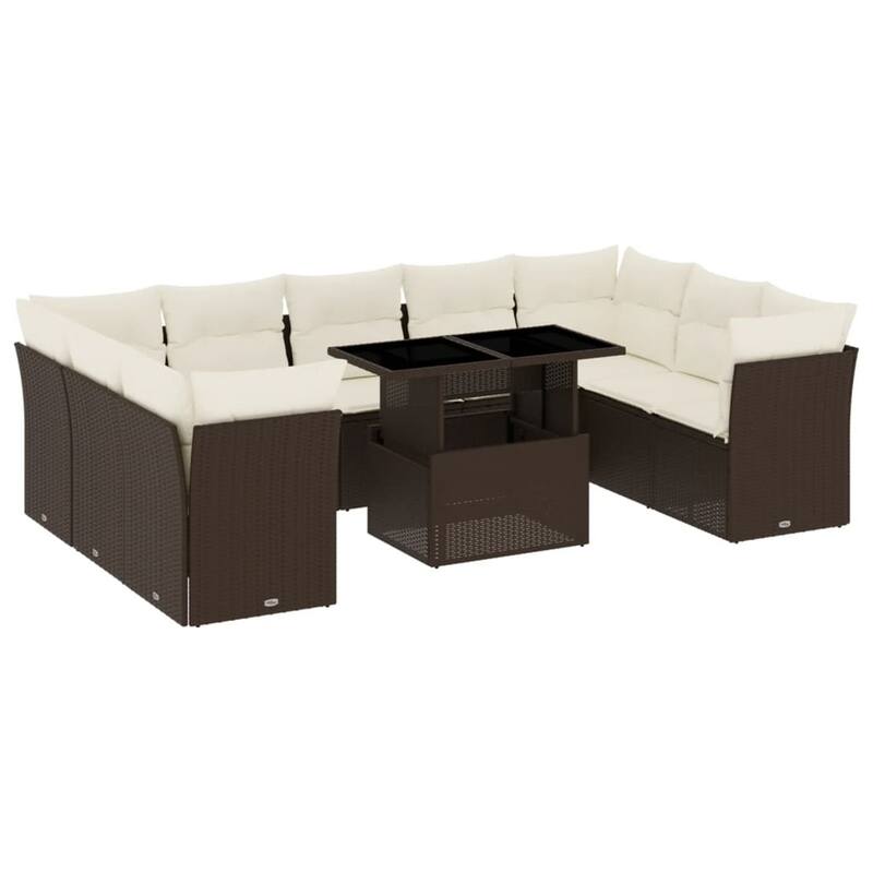 vidaXL Patio Sofa Set with Cushions Outdoor Furniture 10 Piece Poly Rattan - 21.7 x 39.4 x 28.7 in
