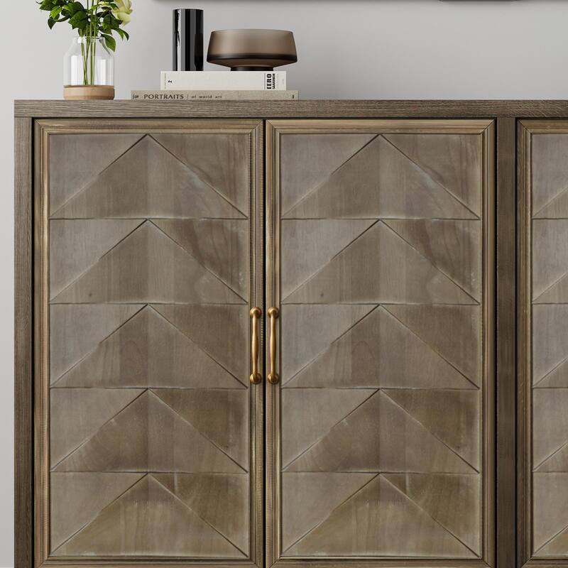 Sideboard Cabinet with 4 Doors, Accent Storage Cabinet with Adjustabel Shelves, Console Table with Solid Wood Legs