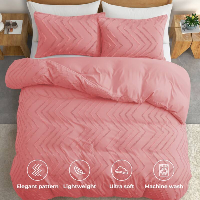 Lightweight Clipped Duvet Cover Set Geometric Solid Color