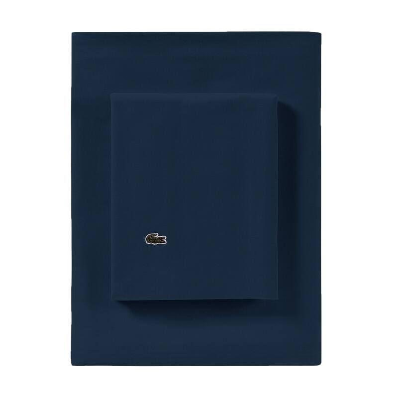 Lacoste Percale Cotton Solid Sheet Set - California King - Navy