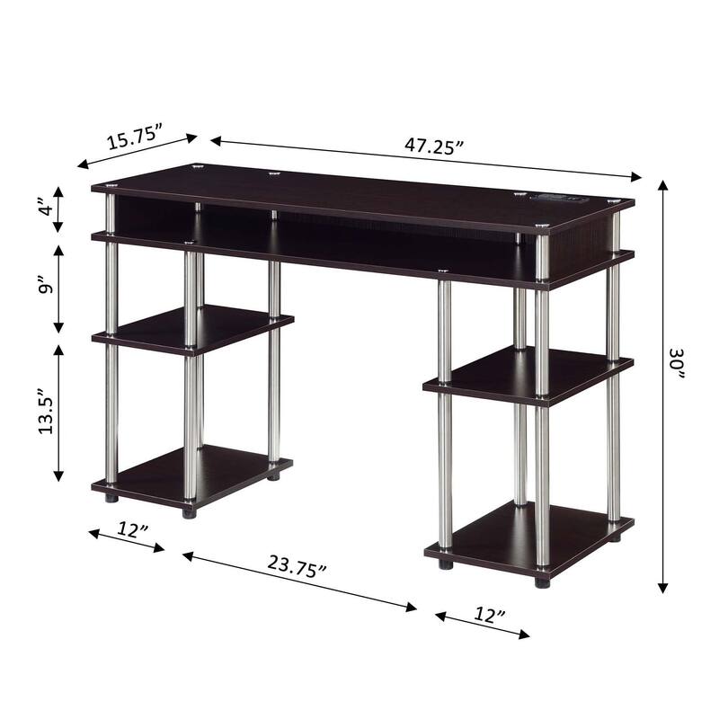 Convenience Concepts Designs2Go No Tools Student Desk with Charging Station and Shelves