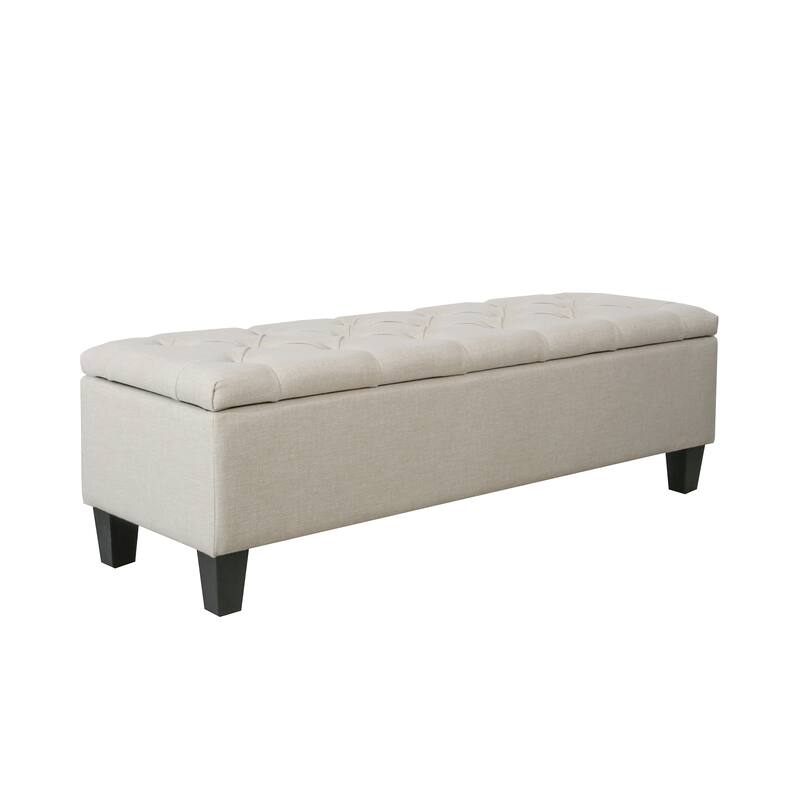 Porthos Home Vero Fabric Flip Top Button Tufted Storage Bench - Beige