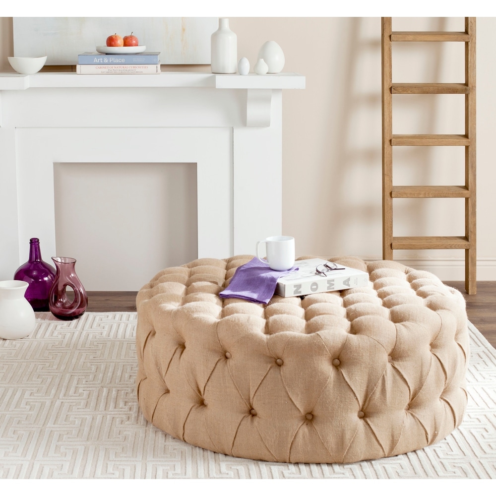 Beige tufted ottoman deals round