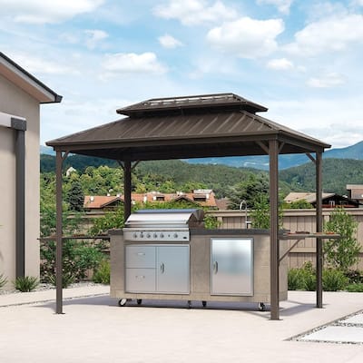 PURPLE LEAF Hardtop Grill Gazebo Galvanized Steel Roof Outdoor BBQ Canopy with Ceiling Hook and Shelves