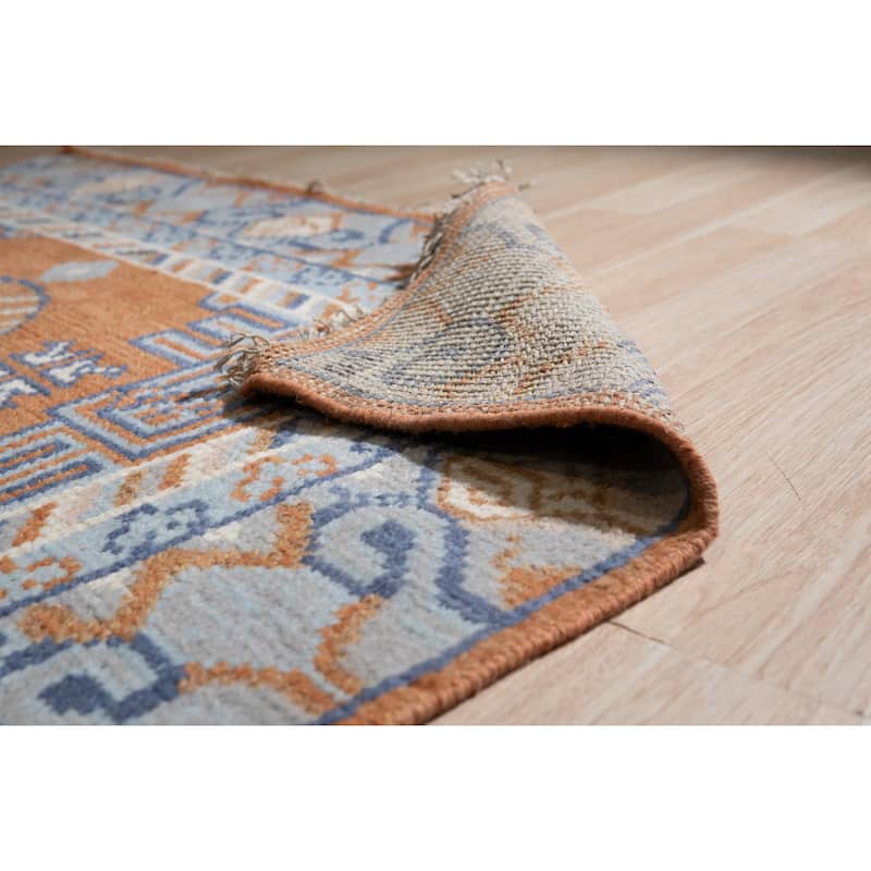Home Décor Hand-Knotted Wool Khotan Weave Rug | Elegant Rust Area Rug for Living Room, Bedroom, or Office | Timeless