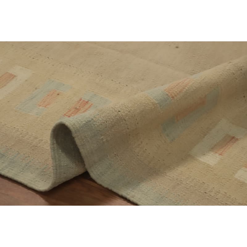 Hand Woven Southwestern Wool Beige Geometric Area Rug - 12' 6'' X 9' 9''