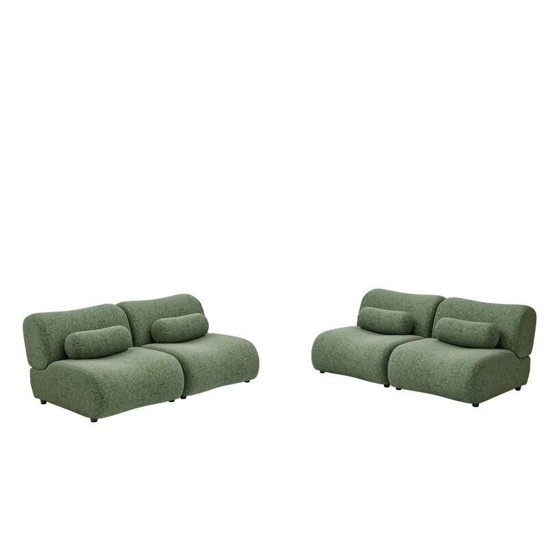 Chenille Modular Sectional Sofa Set, 4-Seater with Reclined Back