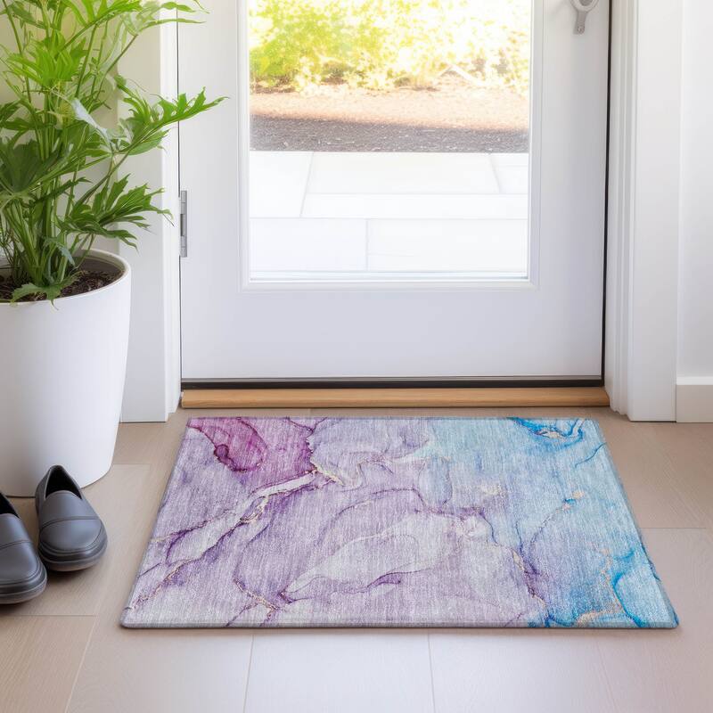 Machine Washable Indoor/ Outdoor Marble Chantille Rug - Purple - 1'8" x 2'6"