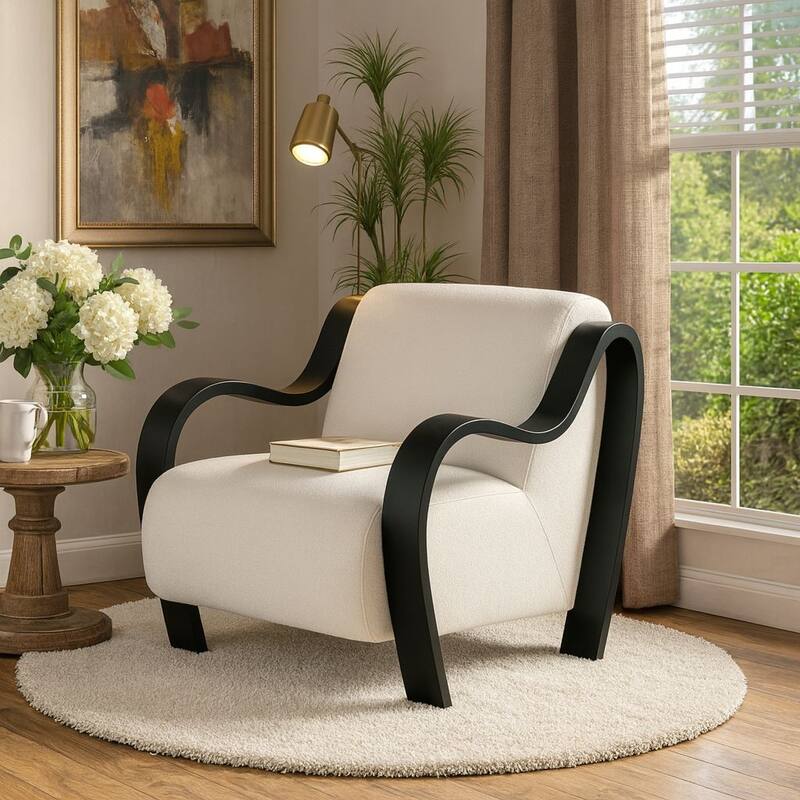 Curva Luxe Accent Chair Boucle Mid Century Modern Plush Seating Design