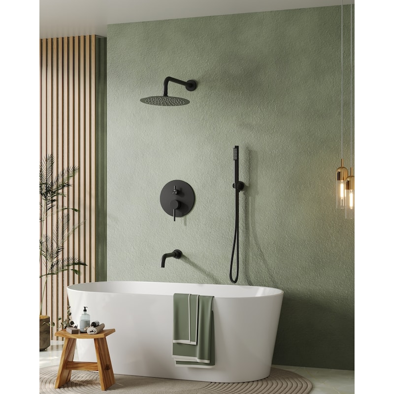 Pressure Balance 3-Functions Shower Head System 10" Shower Faucet Set with Tub Faucet Spout