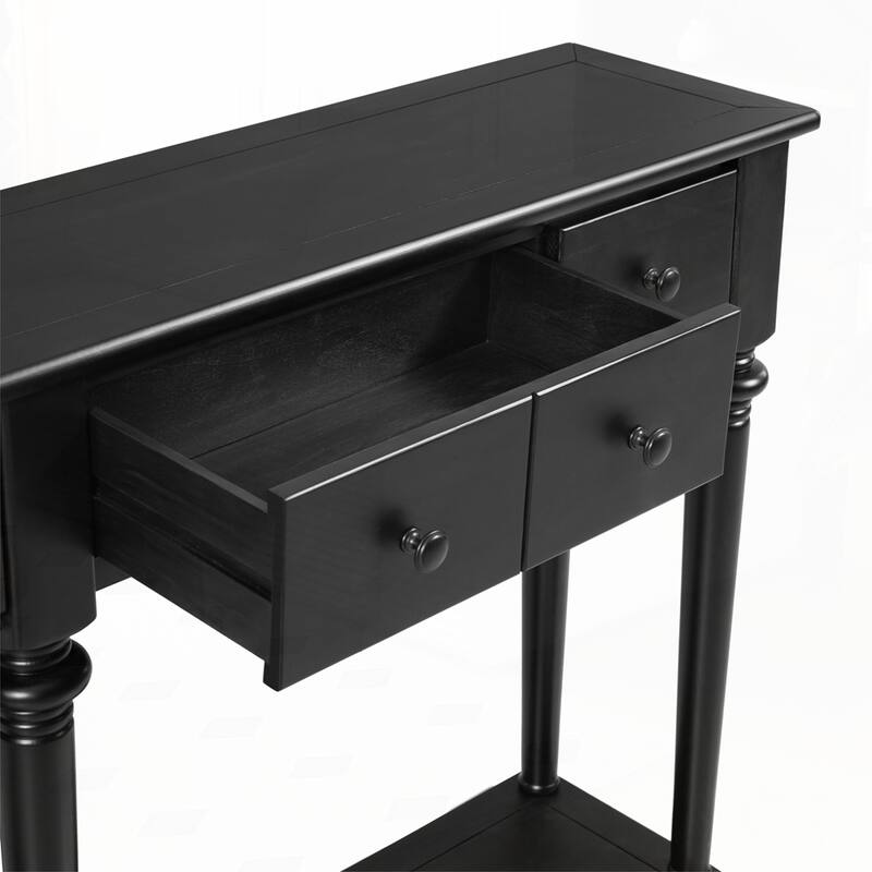 Retro Console Table with Open Shelf and 4 Drawers for Entryways
