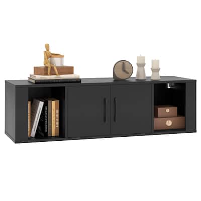 Floating Media Console with 2 Doors and 2 Storage Cubes