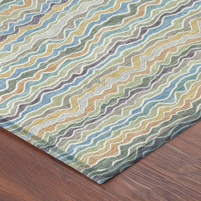Machine Washable Indoor/ Outdoor Ziggy Stripe Chantille Rug